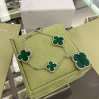 [Solara Jewelry ]CLOVER 5 MOTIFS SIVLER MALACHITE BRACELET