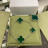 [Solara Jewelry ]CLOVER 5 MOTIFS SIVLER MALACHITE BRACELET
