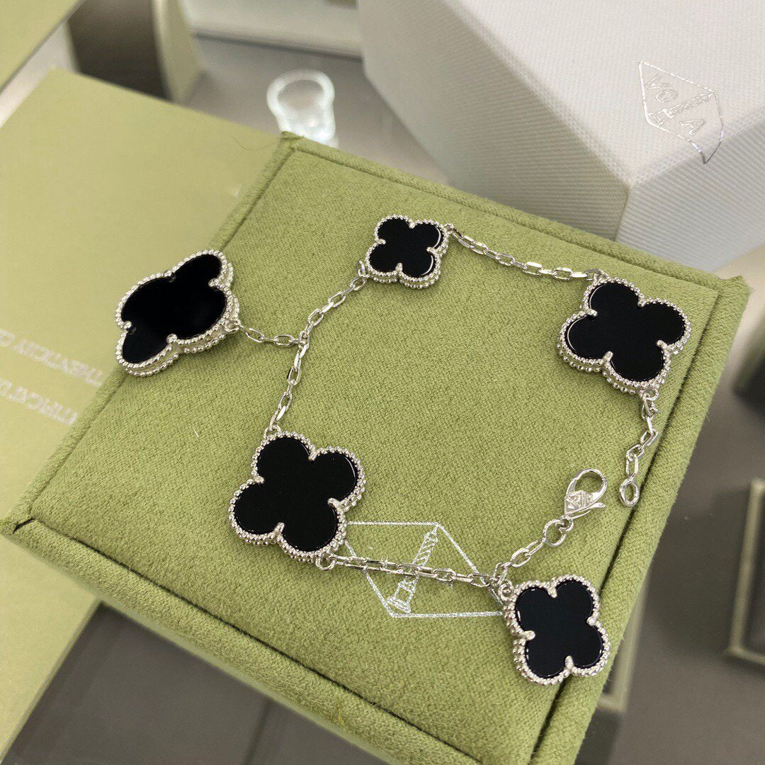 [Solara Jewelry ]クローバー 5モチーフ シルバー オニキス ブレスレット
