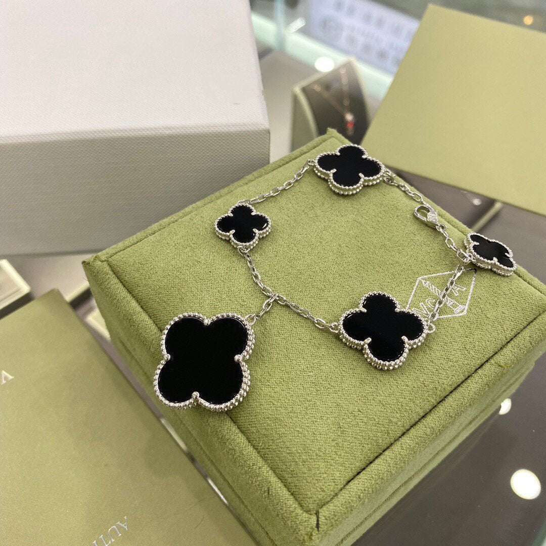 [Solara Jewelry ]クローバー 5モチーフ シルバー オニキス ブレスレット