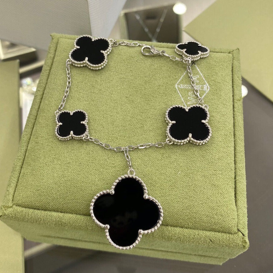 [Solara Jewelry ]クローバー 5モチーフ シルバー オニキス ブレスレット