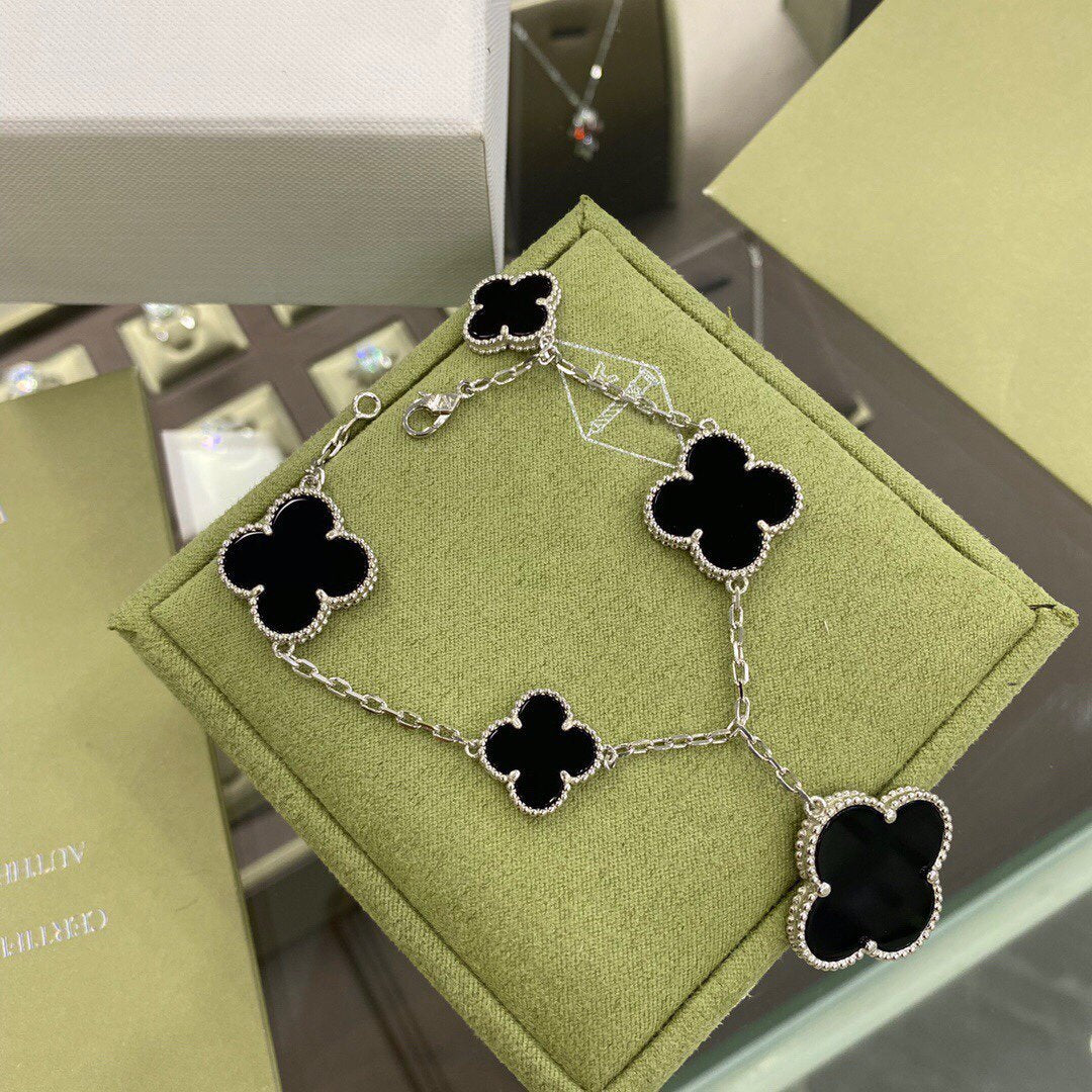 [Solara Jewelry ]クローバー 5モチーフ シルバー オニキス ブレスレット