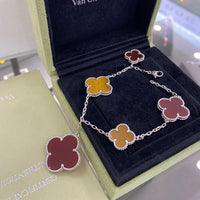 [Solara Jewelry ]CLOVER 5 MOTIFS SIVLER CARNELIAN TIGER EYE BRACELET