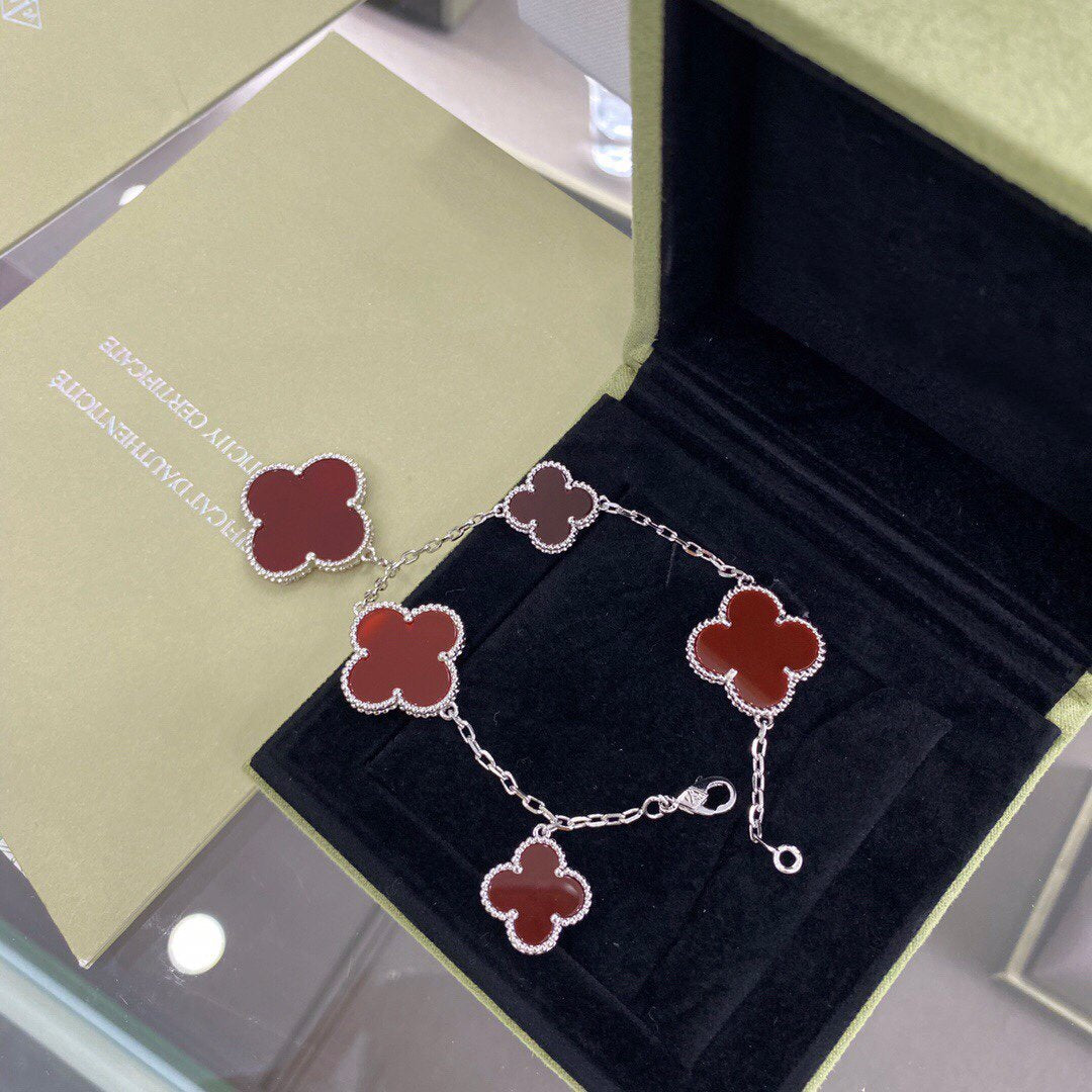 [Solara Jewelry ]クローバー 5モチーフ シルバー カーネリアン ブレスレット