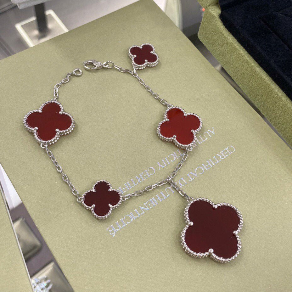 [Solara Jewelry ]クローバー 5モチーフ シルバー カーネリアン ブレスレット