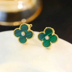 [Solara Jewelry ]CLOVER MEDIUM OHRRINGE MIT 1 MOTIV MALACHIT UND DIAMANTEN