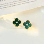 [Solara Jewelry ]CLOVER MEDIUM OHRRINGE MIT 1 MOTIV MALACHIT UND DIAMANTEN