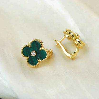 [Solara Jewelry ]CLOVER MEDIUM OHRRINGE MIT 1 MOTIV MALACHIT UND DIAMANTEN