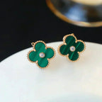 [Solara Jewelry ]CLOVER MEDIUM OHRRINGE MIT 1 MOTIV MALACHIT UND DIAMANTEN