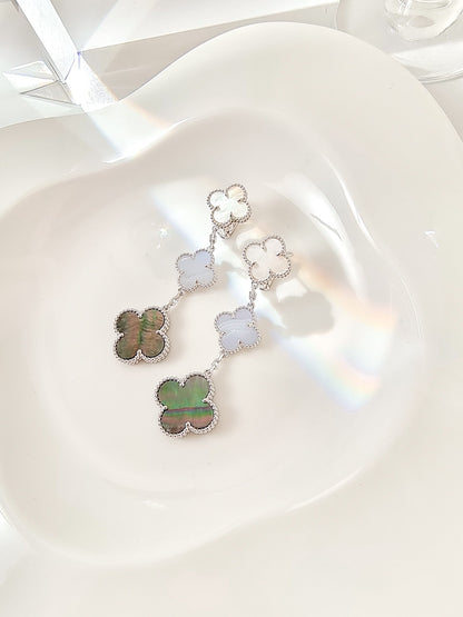 [Solara Jewelry ]クローバー 3モチーフ カルセドニー ダークMOP シルバー ピアス