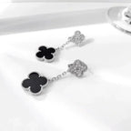 [Solara Jewelry ]クローバー 2モチーフ ダイヤモンド オニキス イヤリング シルバー
