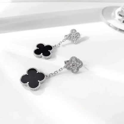 [Solara Jewelry ]KLEEBÜTE 2 MOTIVE DIAMANT-ONYX-OHRRINGE SILBER