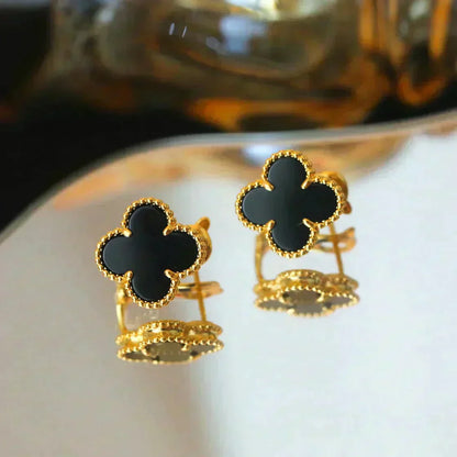 [Solara Jewelry ]CLOVER MEDIUM 1 MOTIFS ONYX-OHRSTECKER