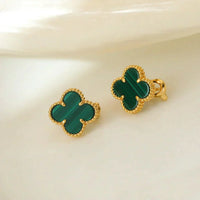 [Solara Jewelry ]CLOVER MEDIUM 1 MOTIFS MALACHITE  EARRINGS
