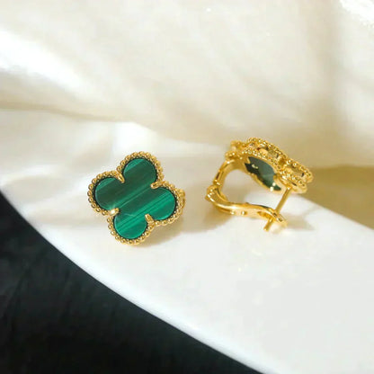 [Solara Jewelry ]CLOVER MEDIUM 1 MOTIFS MALACHITE  EARRINGS