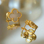 [Solara Jewelry ]CLOVER MEDIUM 1 MOTIFS  WHITE MOP STUD EARRINGS