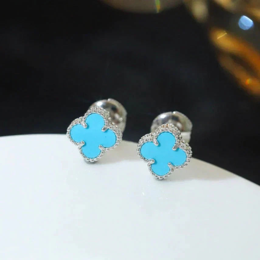 [Solara Jewelry ]CLOVER MINI TURQUOISE SILVER STUD EARRINGS