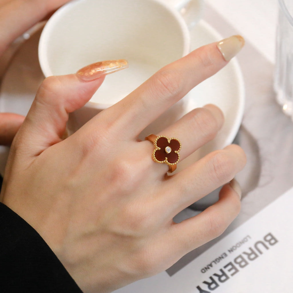 [Solara Jewelry ]CLOVER CARNELIAN RING ROSE GOLD DIAMOND