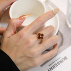 [Solara Jewelry ]CLOVER CARNELIAN RING ROSE GOLD DIAMOND