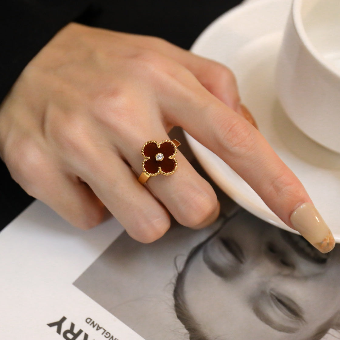 [Solara Jewelry ]CLOVER CARNELIAN RING ROSE GOLD DIAMOND