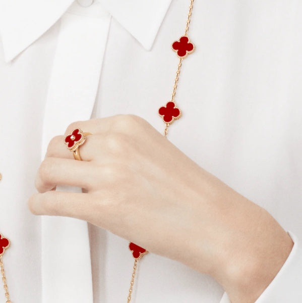 [Solara Jewelry ]クローバーカーネリアンリング ローズゴールドダイヤモンド