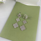 [Solara Jewelry ]CLOVER 3 MOTIF DIAMOND SILVER DROP EARRINGS