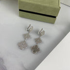 [Solara Jewelry ]CLOVER 3 MOTIF DIAMOND SILVER DROP EARRINGS