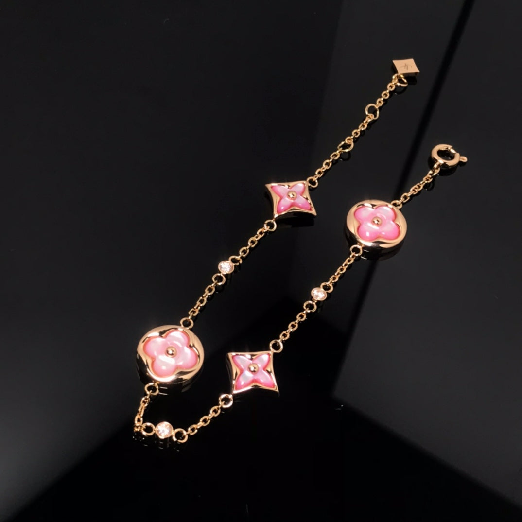 [Solara Jewelry ]スター＆サン 4モチーフ ピンクMOP ピンクゴールドブレスレット