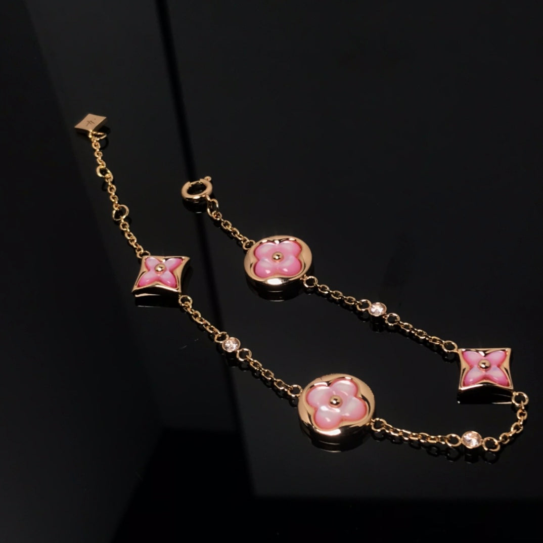 [Solara Jewelry ]スター＆サン 4モチーフ ピンクMOP ピンクゴールドブレスレット