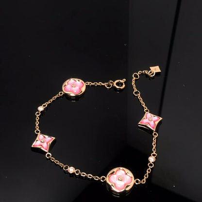 [Solara Jewelry ]スター＆サン 4モチーフ ピンクMOP ピンクゴールドブレスレット