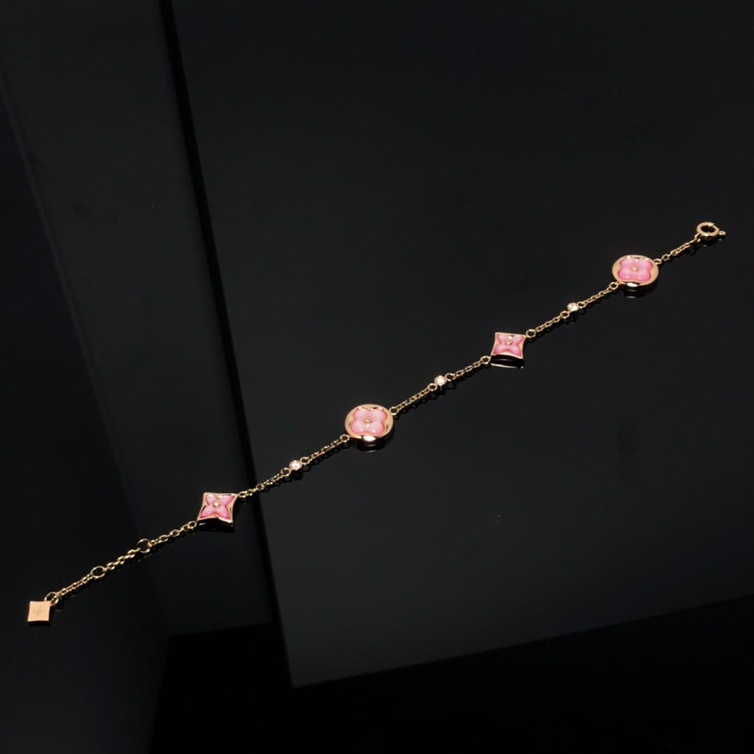 [Solara Jewelry ]スター＆サン 4モチーフ ピンクMOP ピンクゴールドブレスレット