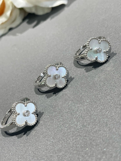[Solara Schmuck ]KLEEBATT SILBER PERLMUTT DIAMANTRING