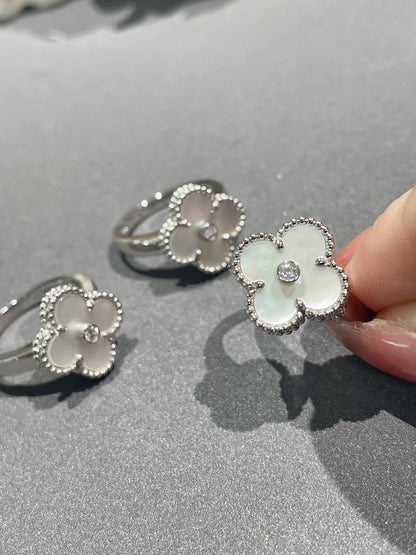 [Solara Schmuck ]KLEEBATT SILBER PERLMUTT DIAMANTRING