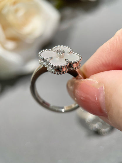 [Solara Schmuck ]KLEEBATT SILBER PERLMUTT DIAMANTRING