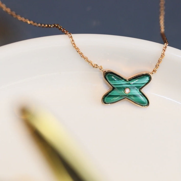 [Solara Jewelry ]JEUX マラカイト 1 ダイヤモンド ピンクゴールド ネックレス