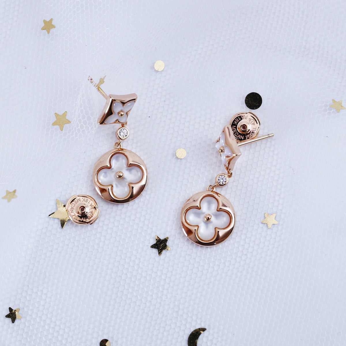 [Solara Jewelry ]STAR AND SUN PINK GOLD MOP DROP EARRINGS