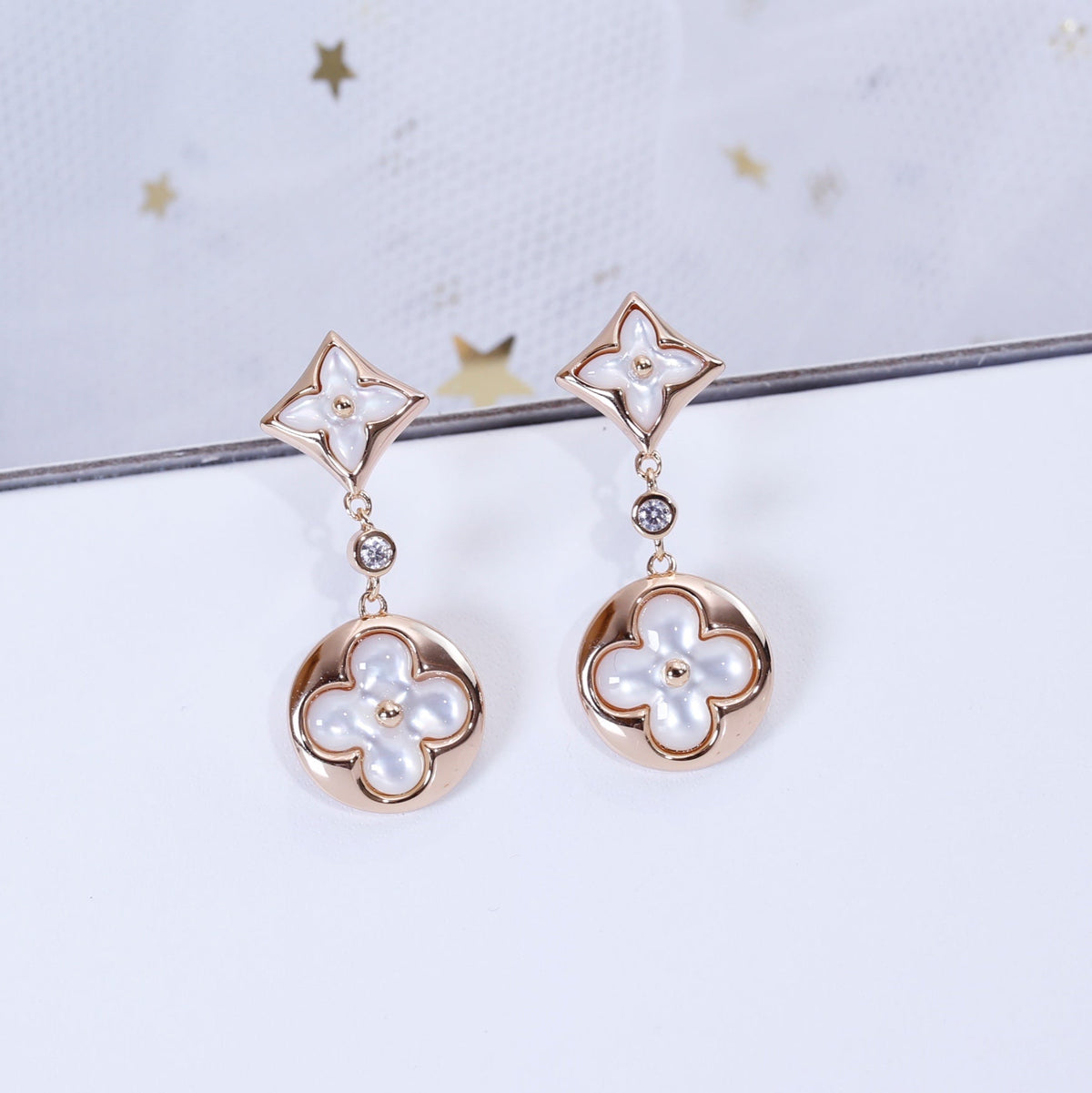 [Solara Jewelry ]STAR AND SUN PINK GOLD MOP DROP EARRINGS
