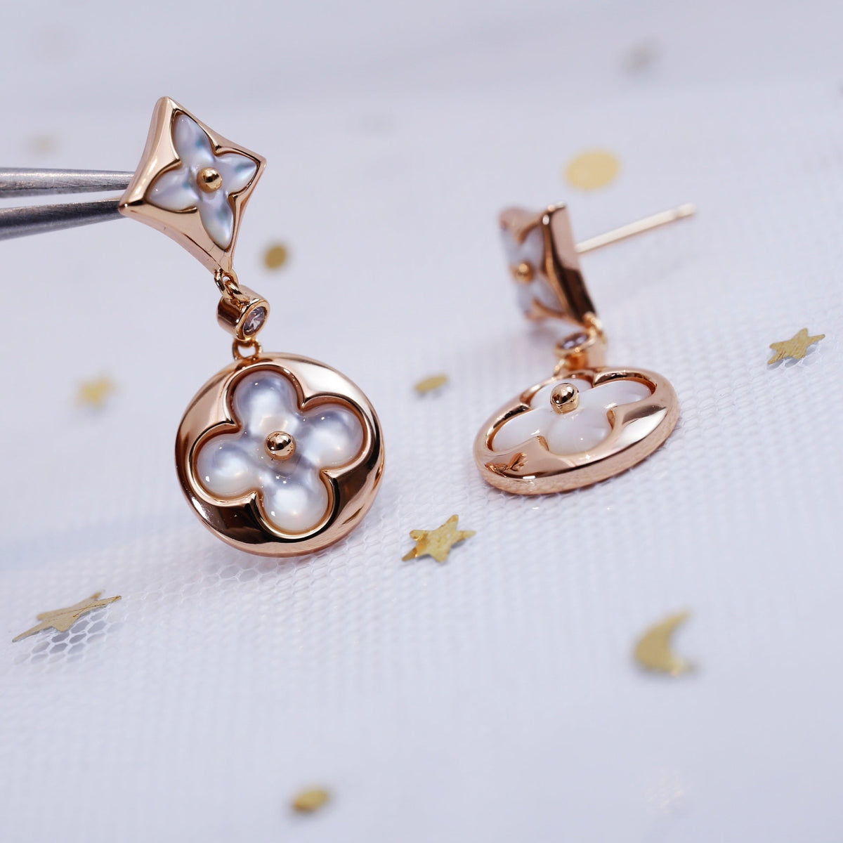 [Solara Jewelry ]STERN UND SONNE ROSÉGOLD MOP TROPFENOHRRINGE