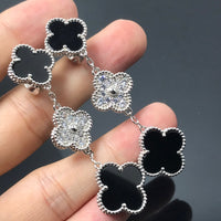 [Solara Jewelry ]CLOVER 3 MOTIF DIAMOND ONYX SILVER EARRINGS