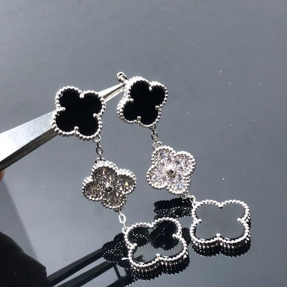 [Solara Jewelry ]CLOVER 3 MOTIF DIAMOND ONYX SILVER EARRINGS