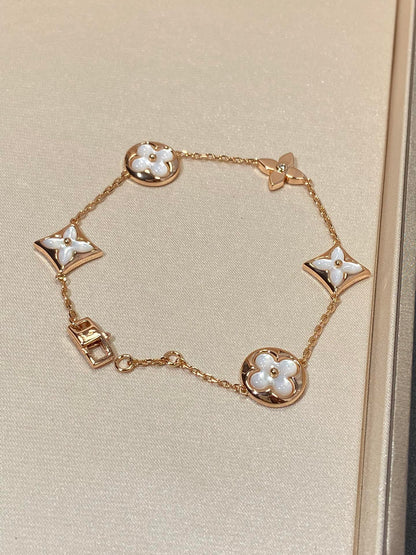 [Solara Jewelry ]STAR AND SUN 5 MOTIF MOP ピンクゴールドブレスレット