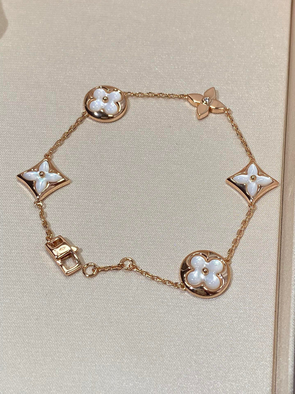 [Solara Jewelry ]STAR AND SUN 5 MOTIF MOP ピンクゴールドブレスレット