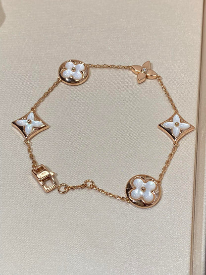 [Solara Jewelry ]STAR AND SUN 5 MOTIF MOP ピンクゴールドブレスレット