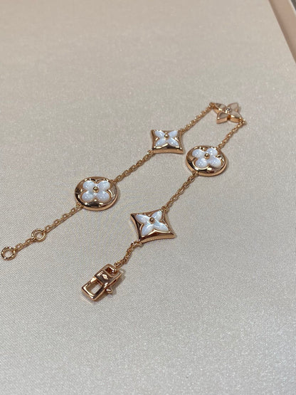 [Solara Jewelry ]STAR AND SUN 5 MOTIF MOP ピンクゴールドブレスレット