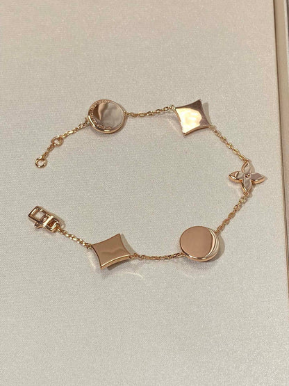 [Solara Jewelry ]STAR AND SUN 5 MOTIF MOP ピンクゴールドブレスレット