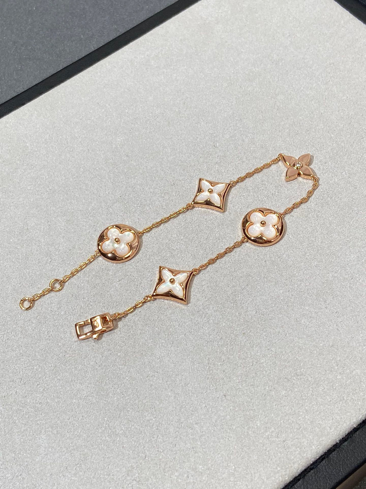 [Solara Jewelry ]STAR AND SUN 5 MOTIF MOP ピンクゴールドブレスレット