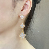 [Solara Jewelry ]CLOVER 3 MOTIFS DIAMOND PAVED ROSE GOLD EARRINGS