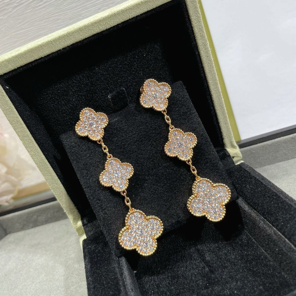 [Solara Jewelry ]クローバー 3モチーフ ダイヤモンドパヴェ ローズゴールド ピアス