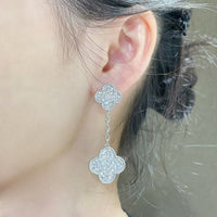 [Solara Jewelry ]CLOVER 2 MOTIFS DIAMOND PAVED SILVER EARRINGS