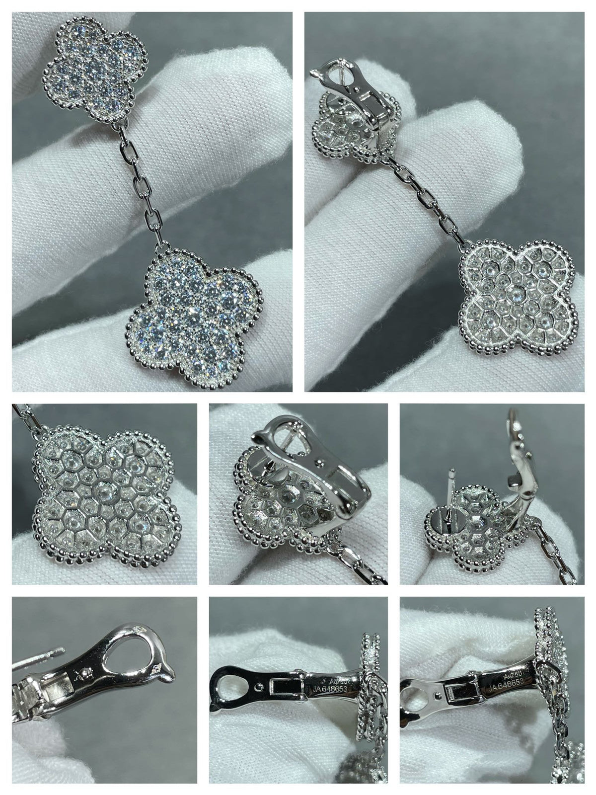 [Solara Jewelry ]CLOVER 2 MOTIFS DIAMOND PAVED SILVER EARRINGS